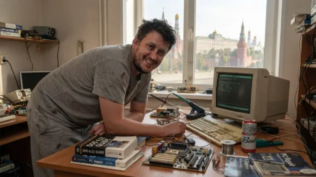 Евгений Зайферт на смотровой площадке на фоне небоскрёбов Москва-Сити